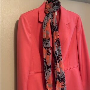 Le Suit Coral Blazer with Floral Scarf